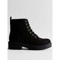 New Look Suedette Lace Up Ankle Boots - Black