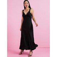 V By Very Lace Trim Satin Cami Maxi Dress - Black