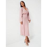 V By Very Fluted Sleeve Column Midi Dress - Pink