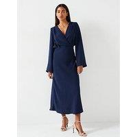 V By Very Fluted Sleeve Column Midi Dress - Navy