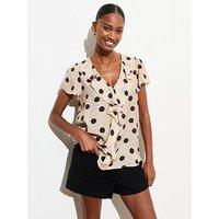 New Look Off White Spot Print Ruffle Front Blouse