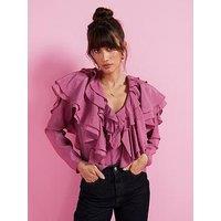 V By Very Soft Ruffle Long Sleeve Blouse - Pink