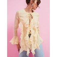 V By Very Fluted Sleeve Longline Blouse - Lemon