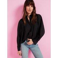 V By Very Blouson Sleeve Textured Shirt - Black