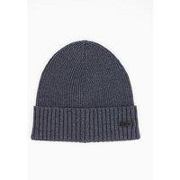 Boss Fati Leather Tab Logo Beanie Hat - Grey