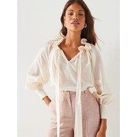 V By Very Ruffle Neck Blouson Blouse - Cream