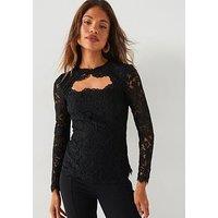 V By Very Cut Out Lace Blouse - Black