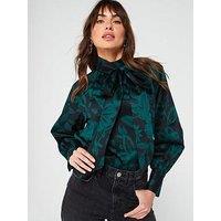 V By Very Blouson Sleeve Printed Blouse - Green