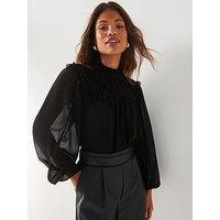 V By Very Elasticated Yoke Shirred Blouse - Black