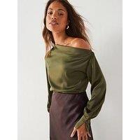 V By Very Satin Draped Blouse - Green