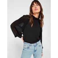 V By Very Plisse Volume Sleeve Blouse - Black