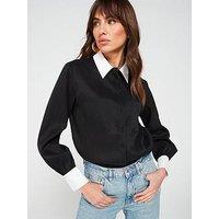 V By Very Contrast Cuff Shirt - Black