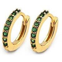 Say It With Green Huggie Hoop Earrings - Yellow Gold