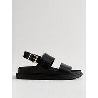 New Look Wide Fit Black Leather-Look 2 Part Chunky Sandals