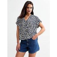 New Look Blue Patterned Button Down Short Sleeve Top