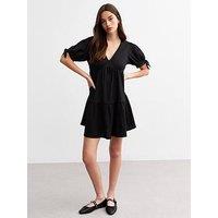 New Look Tall Crinkled V Neck Mini Smock Dress - Black