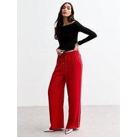 New Look Side Stripe Satin Wide Leg Trousers - Red