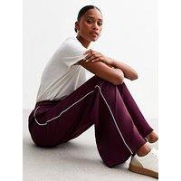 New Look Burgundy Side Stripe Satin Wide Leg Trousers - Red