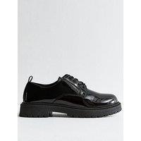 New Look Patent Leather-Look Chunky Lace Up Shoes - Black