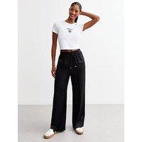 New Look Side Stripe Satin Wide Leg Trousers - Black