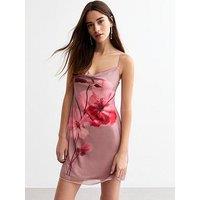 New Look Pink Rose Print Mesh Strappy Mini Dress