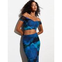 New Look Blue Floral Print Bardot Crop Top