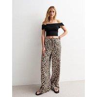 New Look Leopard Print Satin Wide Leg Trousers