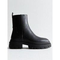 New Look Wide Fit Leather-Look Chunky Chelsea Boots - Black