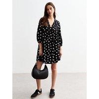 New Look Black Polka Dot Mini Smock Dress - Print