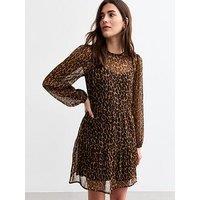 New Look Leopard Chiffon Long Sleeve Mini Dress - Print