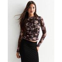 New Look Grey Abstract Print Ruched Long Sleeved Top