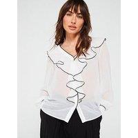 V By Very Contrast Ruffle Blouse - Ivory