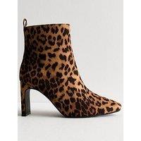 New Look Stone Animal Print Heel Ankle Boots - Brown