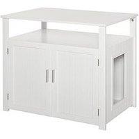 Pawhut Wood Cat Litter Box Enclosure Furniture W/ Adjustable Interior Wall (White)