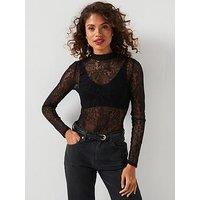 V By Very All Over Lace Top - Black