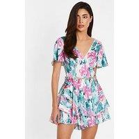 Quiz Blue Marble Print Satin Playsuit