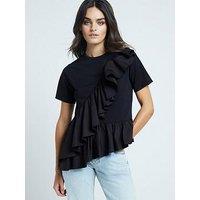 River Island Hybrid Frill Detail T-Shirt - Black