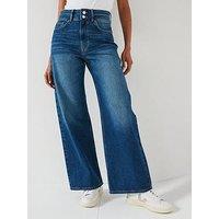 V By Very Double Button Wide Leg Jeans - Dark Wash