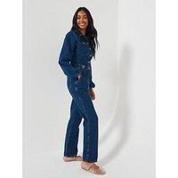 V By Very Denim Boilersuit With Tab Details - Dark Wash