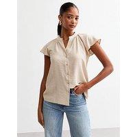 New Look Stone Raglan Sleeve Textured Blouse