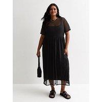 New Look Curves Mesh Layered Midi Dress - Black