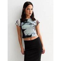 New Look Grey Floral Pattern Mesh Baby Tee