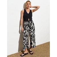 New Look Black Textured Abstract Print Wide Leg Crop Trousers