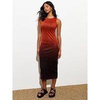 New Look Red Ombre Print Sleeveless Mesh Midi Dress