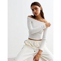 New Look Cream Ribbed Long Sleeved Bardot Top