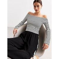 New Look Striped Bardot Top - White