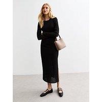 New Look Black Textured Long Sleeve Midi Dress