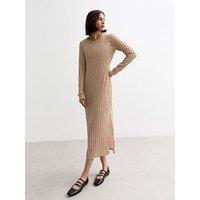 New Look Stone Textured Long Sleeve Midi Dress