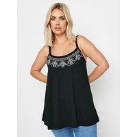 Yours Curve Embroidered Swing Cami - Black