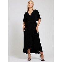 Yours Curve Ruffle Hem Wrap Dress - Black